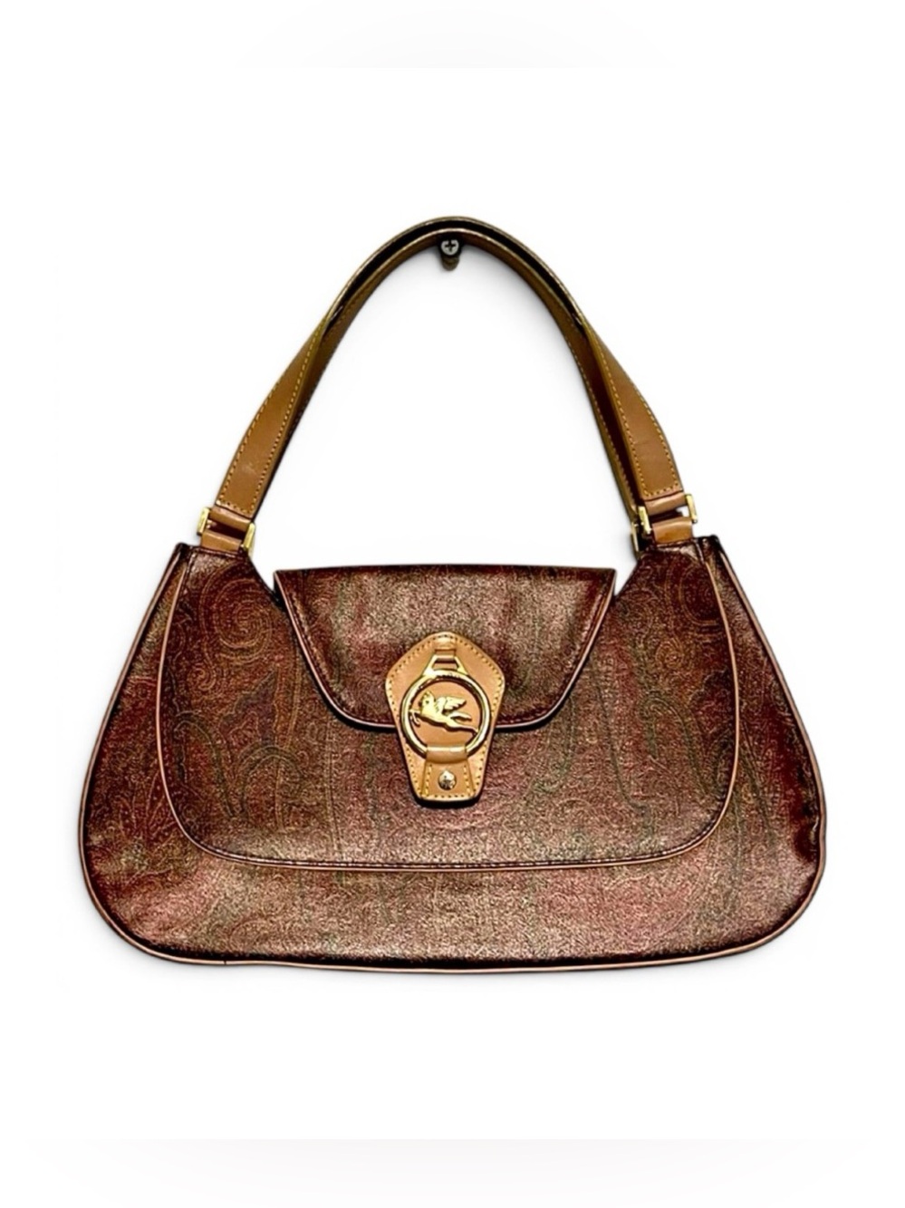 ETRO VTG Y2K Arnica Paisley Flap Hobo Shoulder Bag Gold Pegasus Accent Vintage